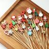 100Pcs Festive Christmas Fruit Skewers Santa Snowflake Tree Disposable Bamboo Skewers For Parties Desser