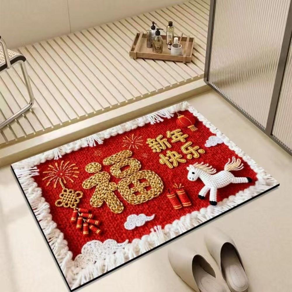 Horse Pattern New Year Door Mat Red Welcome Home Mat New Entrance Floor Mat Home Decorations