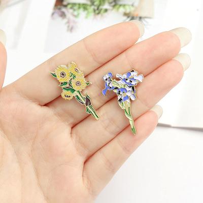 Значок на лацкане Van Gogh Подсолнух Ирис Брошь Цветок Шляпа Значок Металл Для Одежды Эмалевые Булавки Значки Для Рюкзака Подарки Для Женщин