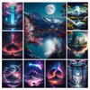 Алмазная картина «Лунное озеро» Новые поступления Diy Полный квадратный круглый дрель Горный хрусталь Вышивка Ночной пейзаж Мозаика Наборы для вышивки крестом Настенный декор