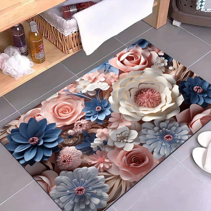 3d Pattern Flower Bath Mat Anti-skid Super Absorbent Kitchen Bathroom Rug Diatom Mud Foot Pad Home Room Decor Entrance Carpets