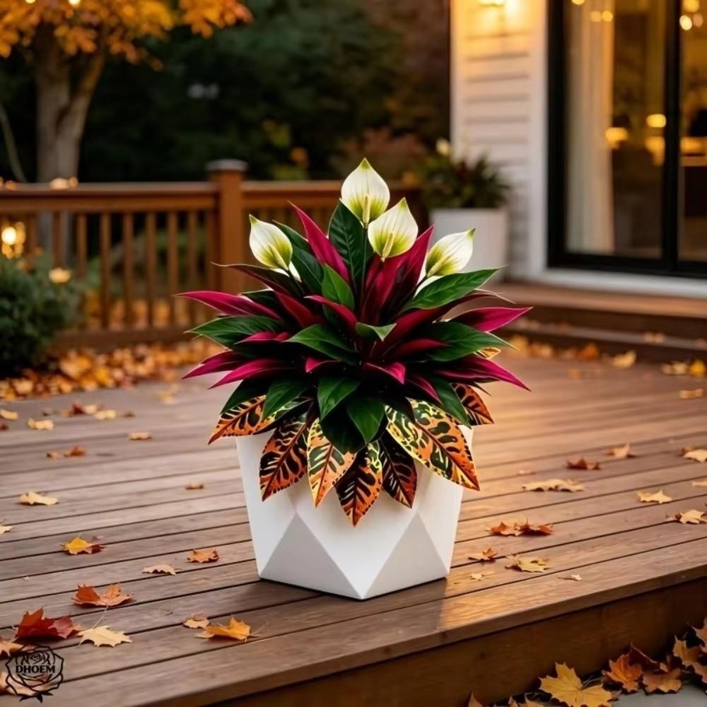 3pcs/set Fade-Resistant Artificial Dragon Blood Tree Patio Balcony Decoration
