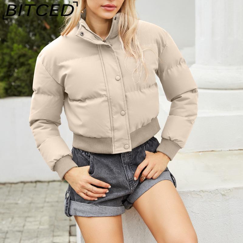 BITCED Autumn/Winter Women's Short-Length Cotton Coat Long-Sleeved High-Neck Thermal Jacket Loose-Fit Casual Cotton Jacket Puffer Coat