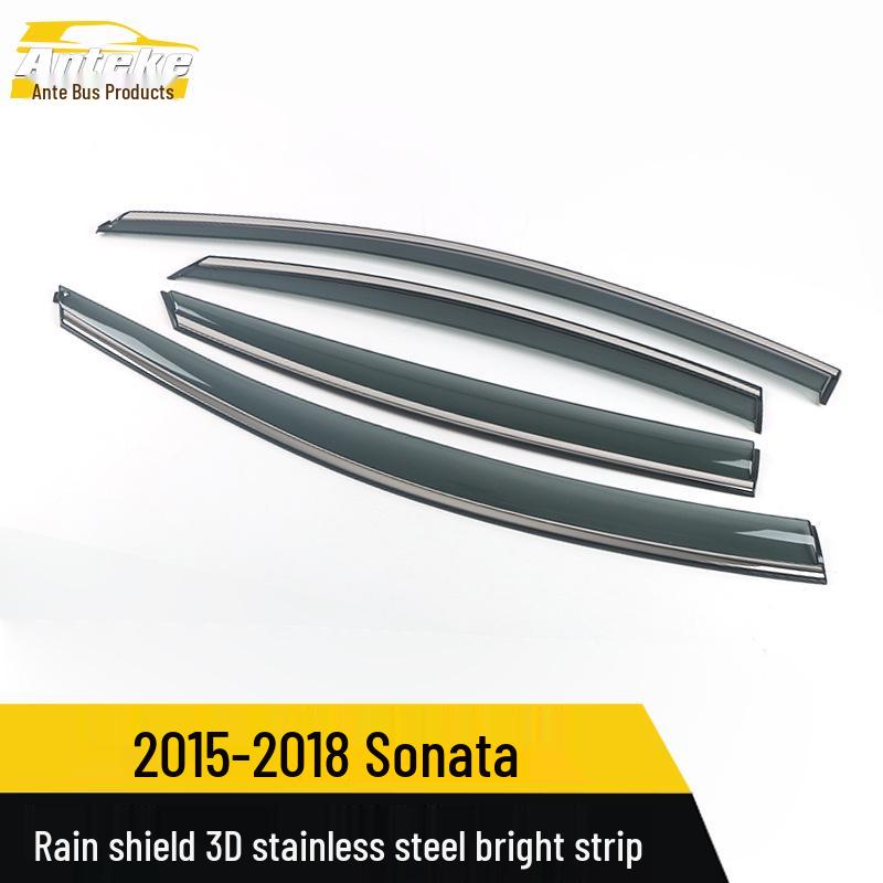 3D Stainless Steel Rain Guards with Bright Strip for 15-18 Sonata - Deflectors & Decorative Stickers Set