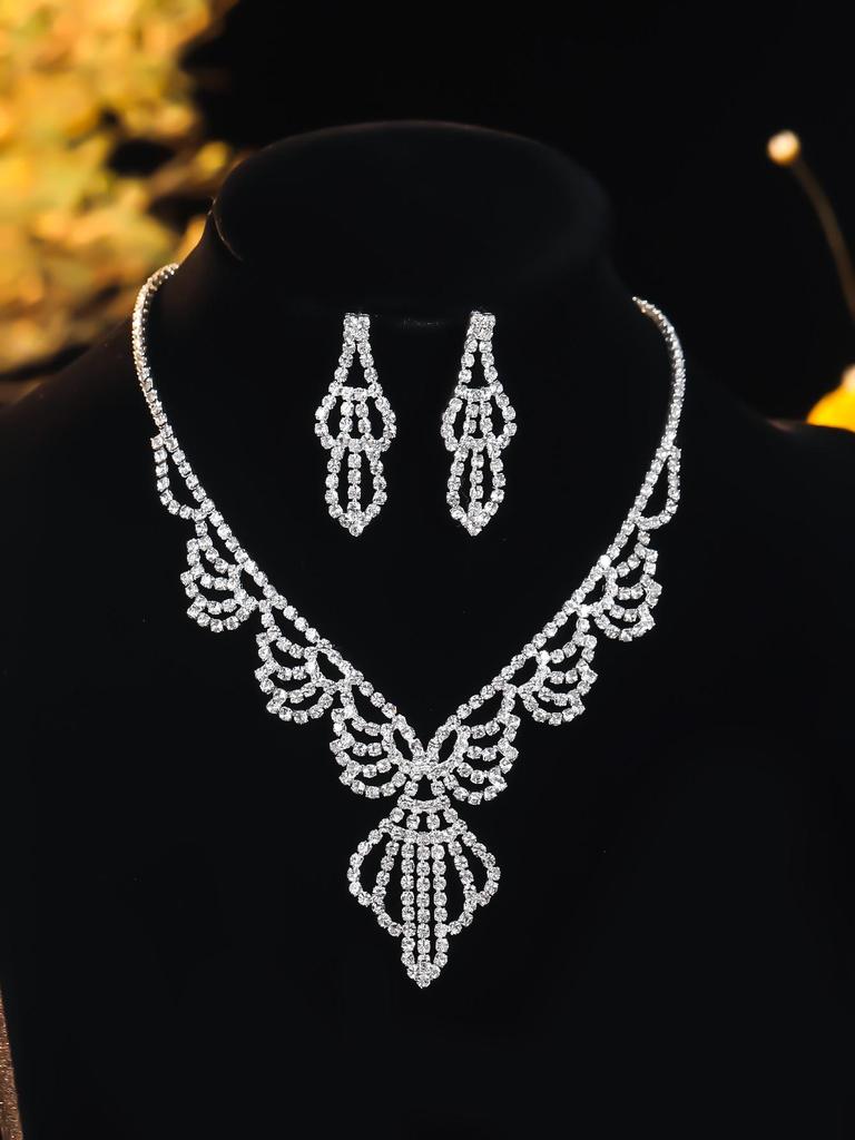 Luxury Bridal Zircon Flower Necklace & Earrings Set - Elegant Wedding Jewelry Accessories