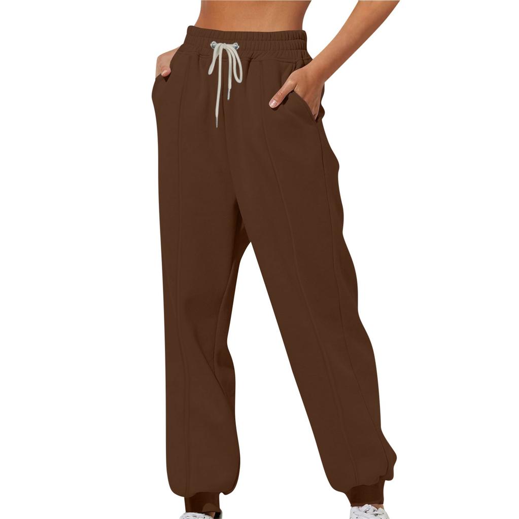 Женские однотонные повседневные утепленные свободные спортивные штаны с завязками на шнурке для отдыха, длинные брюки