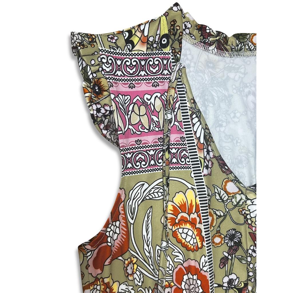 Women's Ethnic Style Printed Dress Elegant Sleeveless V-neck Knee-length Dress