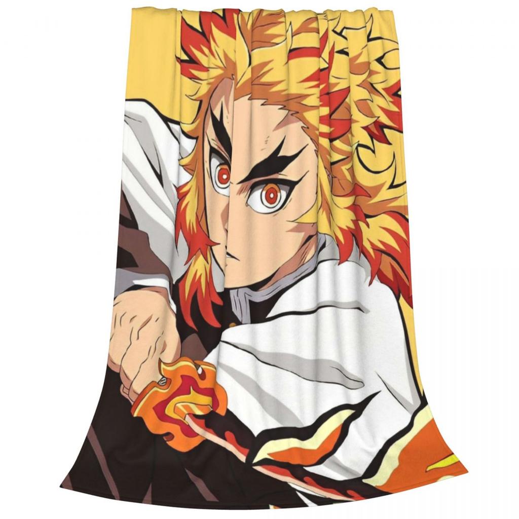 Пламенный столп Кёджуро Ренгоку Одеяла Аниме Клинок, рассекающий демонов Плюшевое Смешное Теплое Плед для покрывала Весна/Осень