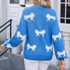 Women's Casual Fashion Comfortable Round Neck Pullover Bow Long Sleeve Street Trend Knitted Sweater