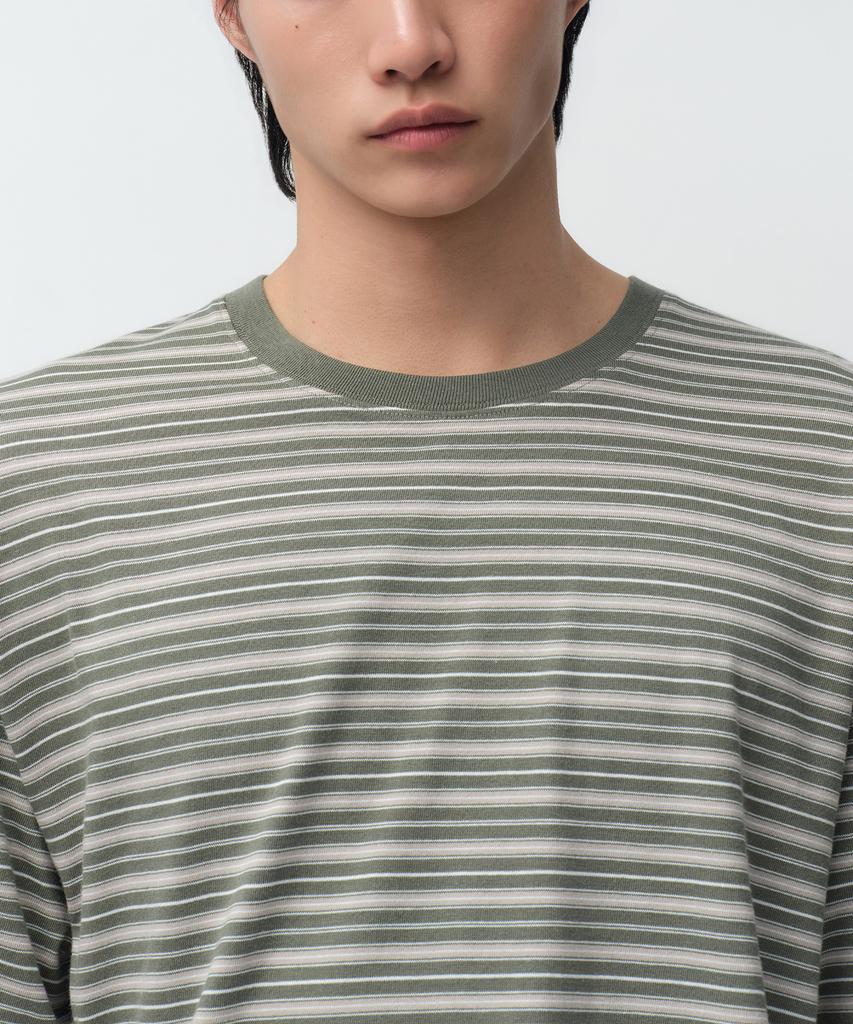 MUSINSA STANDARD Multi-Stripe Relaxed T-Shirt 5 [Olive]