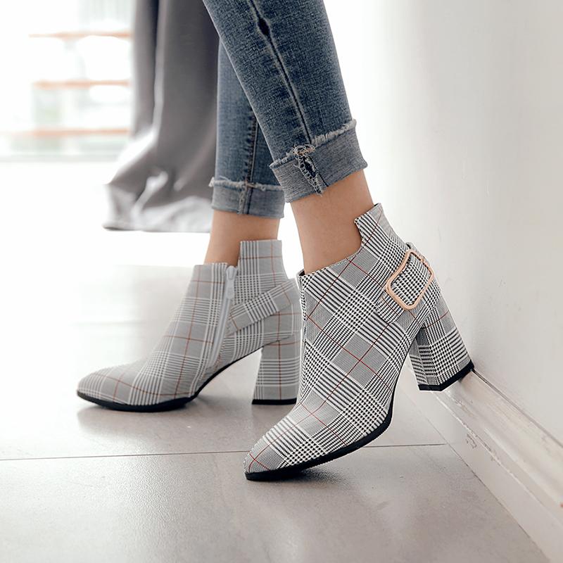Women's High Heel Short Boots Autumn and Winter New Pointed Thick Heel Large Women's Shoes