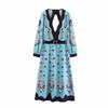 2025 Spring Women's European & American Backless Patchwork Print Waist Belt Long Dress