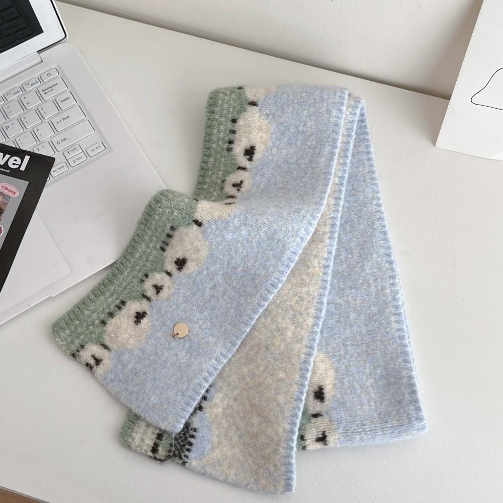 Soft Knitted Scarf Cute Sheep Printed Neck Warmer Fashion Warm Shawl for Women