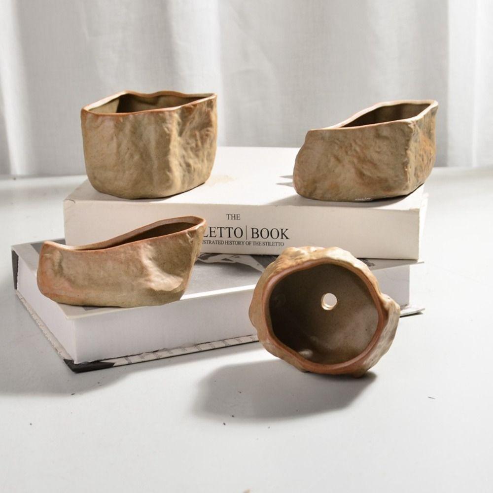 Stone Shape Succulent Plant Pots Wear Resistant Bonsai Potted Flowerpot  Home Decoration