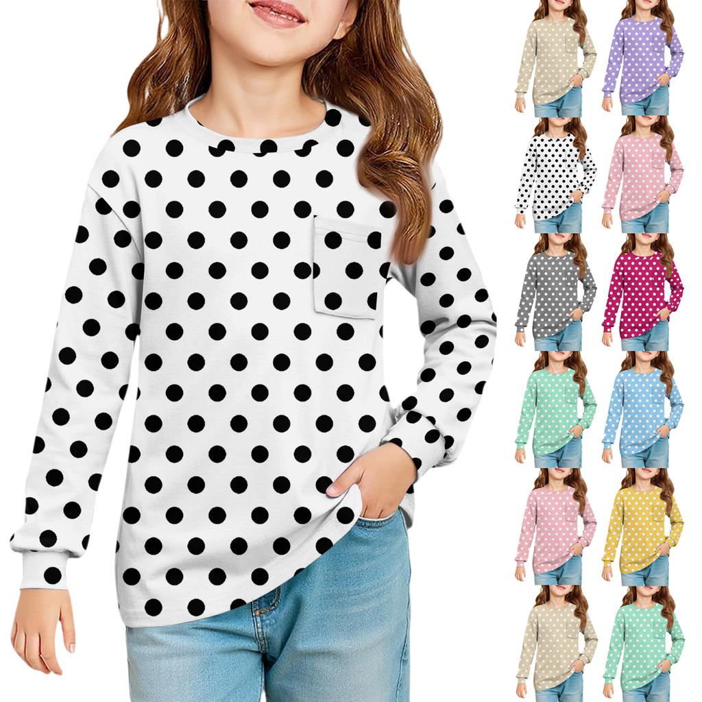 Girls' Long Sleeve Blouse - Round Neck Soft Waist Tunic