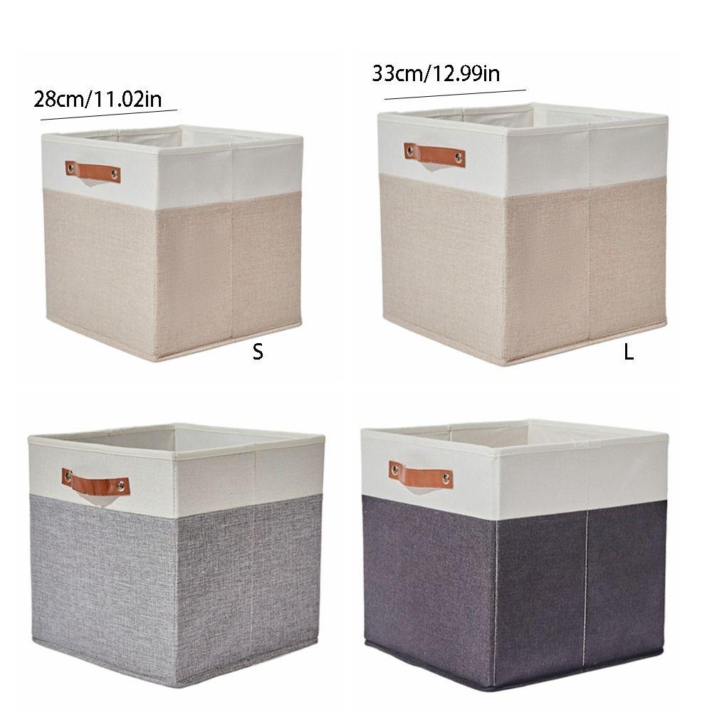 Large Capacity Linen Fabric Storage Basket Side Handles Toys Sorting Box Desktop