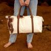 NEW Real Cowhide Leather Duffel Bag Large Cowhide Travel Bag Tricolor Cowhide Patchwork Bag Brown Leather Weekender Gym Bag