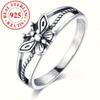 Vintage Real 925 Sterling Silver Carved Design Butterfly Rings for Women Girls Engagement Ring Party Jewelry