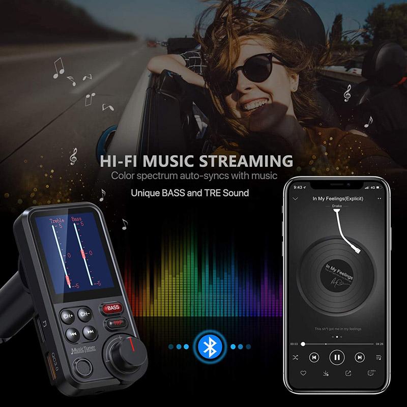 1,8-дюймовый беспроводной автомобильный Bluetooth FM-передатчик Aux поддерживает зарядку QC3.0 с высокими и низкими частотами, музыкальный плеер