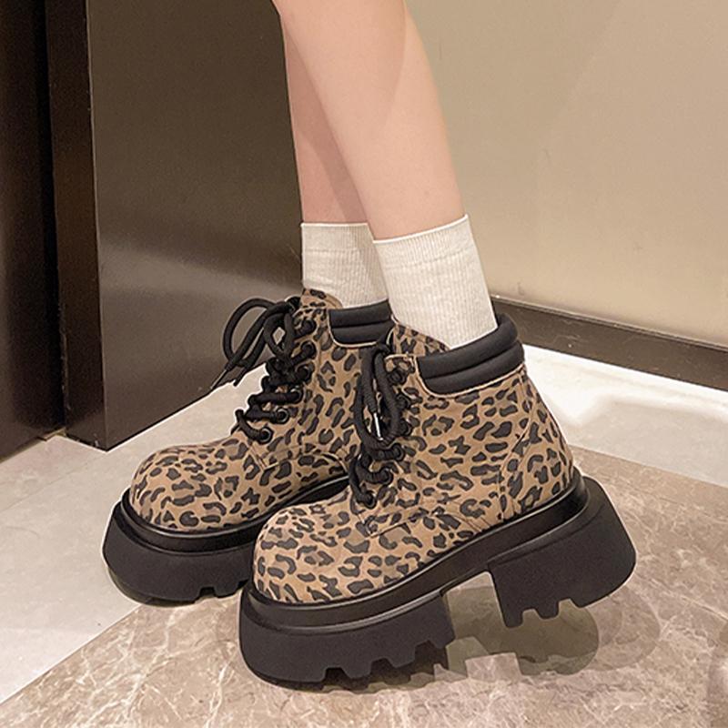 Леопардовая платформа высокие каблуки женская обувь брендовые ботильоны 2025 тренд дизайнер повседневные походные ботинки челси новые туфли-лодочки Mujer Botas