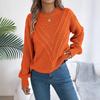 Autumn and Winter Women's Casual Solid Color V Hollow Lantern Sleeve Pullover Sweater