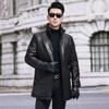 New Winter Genuine Leather Down Jacket Men's First Layer Waxed Cowhide Jacket Mid-length Leather Jacket Korean Style Men's Clothing