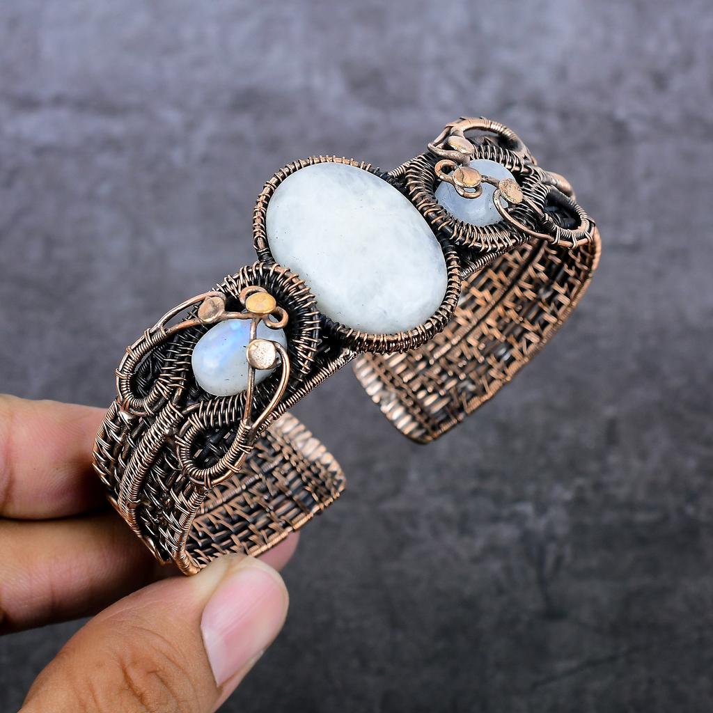 Браслет-манжета из медной проволоки Moonstone Handmade, регулируемый r8v84