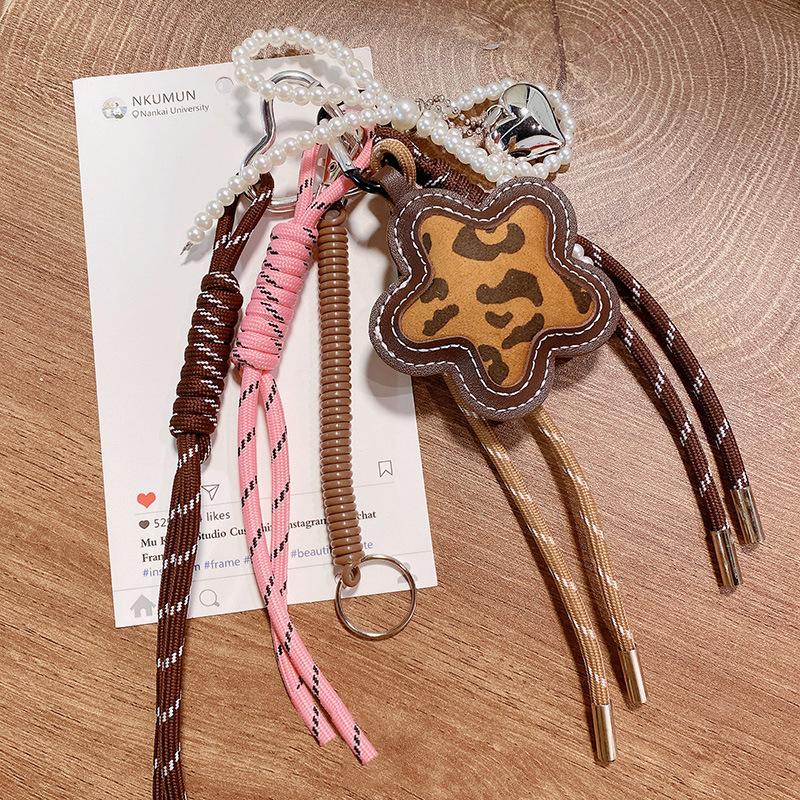 Yogodlns Braided Rope Leopard Print Flower Bag Pendant Women Handbag Backpack Decors Fashion Bag Accessories