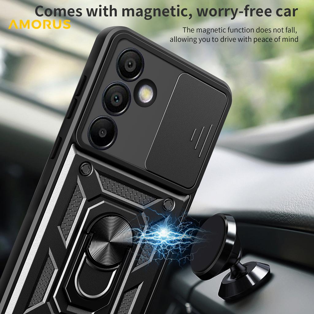 AMORUS Чехол для Samsung Galaxy S24 FE с подставкой, PC+TPU, чехол для телефона со сдвижной шторкой для камеры