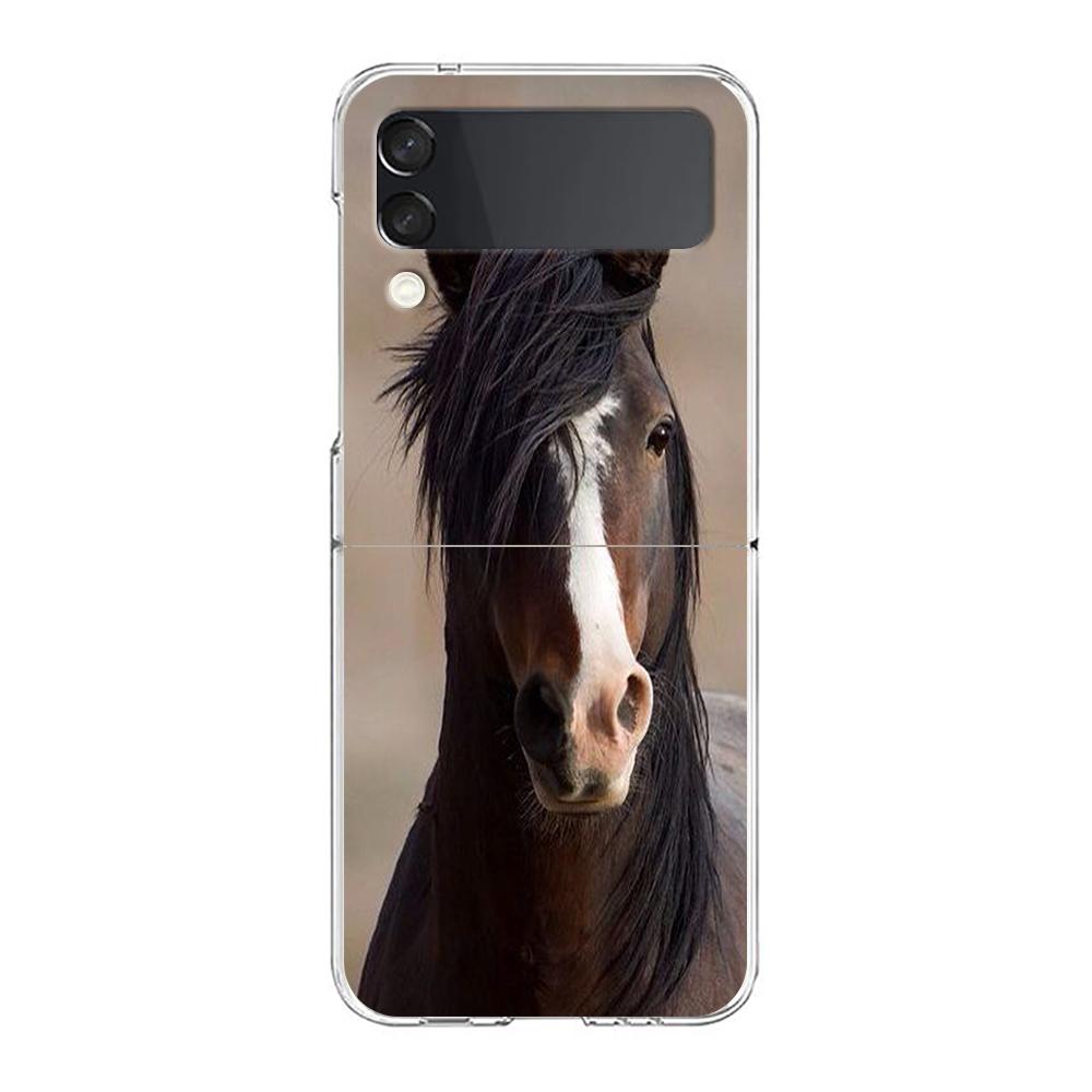 Horse Hard PC Phone Case For Samsung Galaxy Z Flip 5 4 3 Transparent Cover For Galaxy Z Flip 6 Foldable Shockproof Case Capa Bag