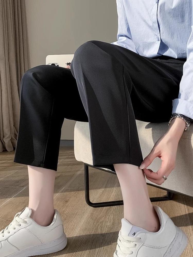 Весна Осень Черный Элегантный Костюм Брюки Харен Женские Модные Эластичные Повседневные Брюки С Высокой Талией Женские Корейские Стильные Однотонные Офисные Женские Узкие Брюки