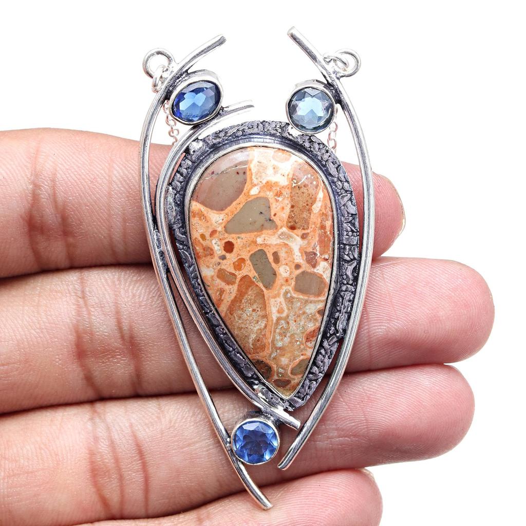 Birds Eye Jasper Tanzite  Mother's Day Antique Silver Jewelry Necklace 20 in