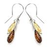 [N2265] - Silver Earrings 'Inspiration' Amber Cognac Honey (rhodium-plated) - 27x8 Mm