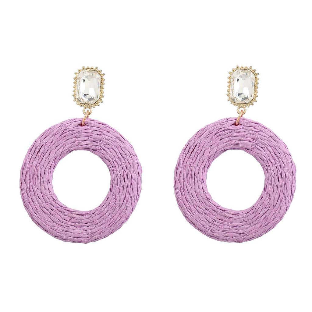 Ретро летние геометрические круглые серьги из рафии для женщин