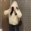 Korean Style Oversized Knit Cardigan Women Thick Cozy Hooded Sweater Long Sleeve Loose Fit 2026