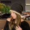 Autumn and Winter Warm Contrast Color Knitted Hat Women's New Cashmere Wool Ear Protection Head Cover Pile Hat