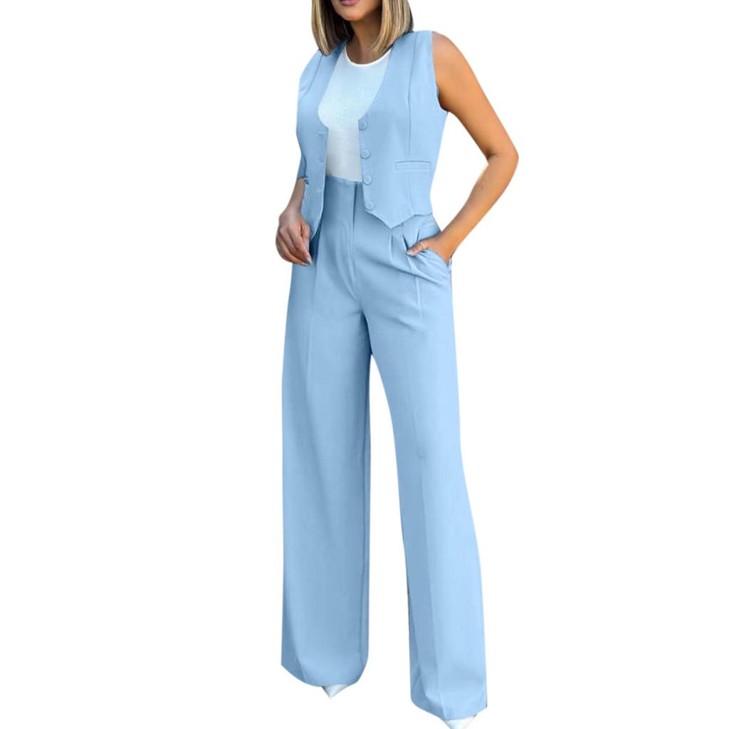 Women's Fashion Casual Suit Vest Sleeveless Wide-leg Pants Casual Suit