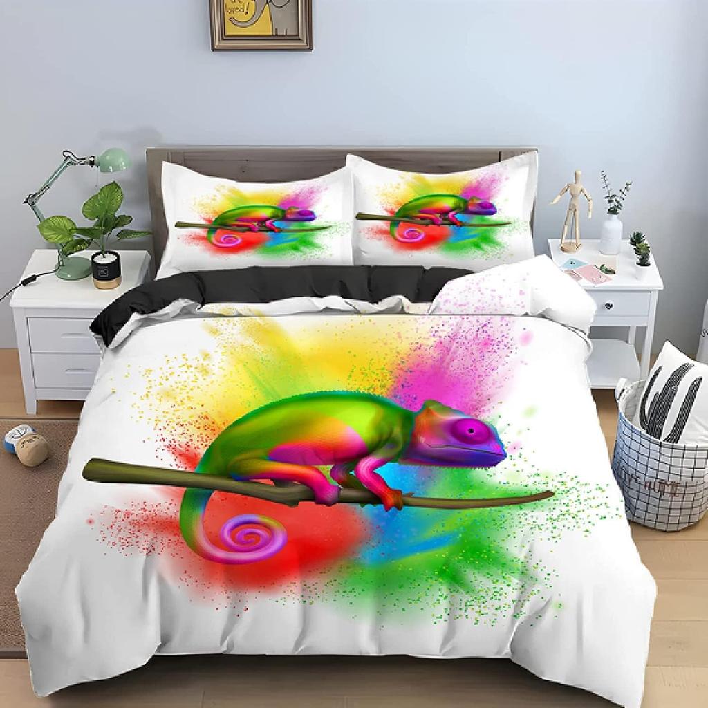 Lizard Reptiles Duvet Cover Gift For Boys Girls Funny Gecko Bedding Set Full Queen Microfiber Cute Animal Theme Comforter Cover