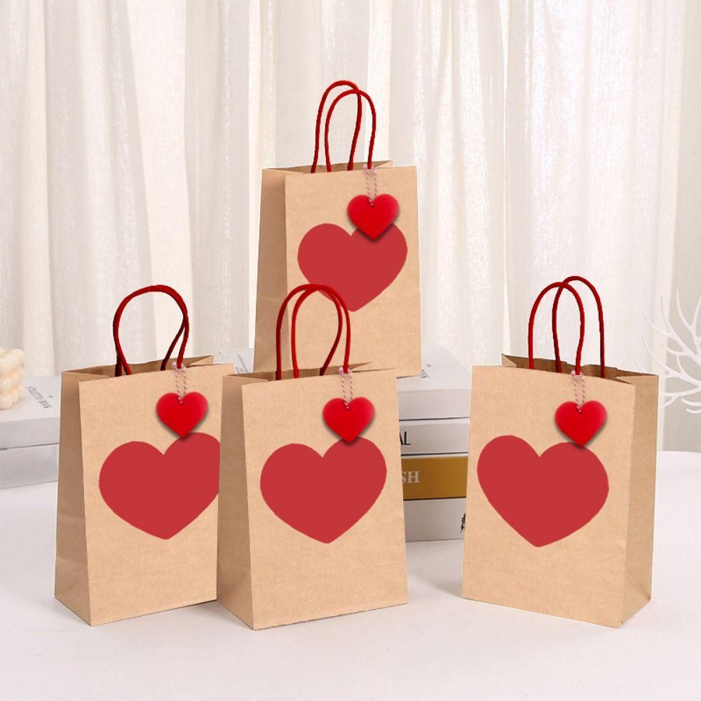10/12 шт. Красное Сердце Крафт Бумажные Подарочные Пакеты DIY LOVE Ручные Подарочные Пакеты Романтичные Пакеты для Упаковки Конфет Покупательская Сумка