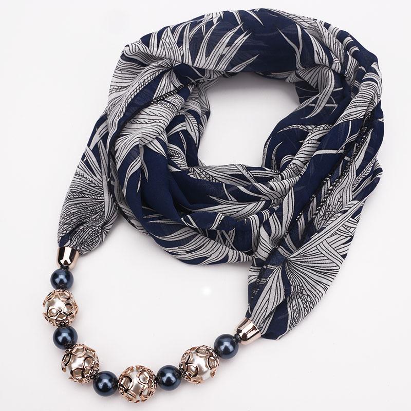 Floral Print Scarf Necklace with Beaded Chain – Elegant Women’s Fashion Jewelry & Versatile Infinity Scarf