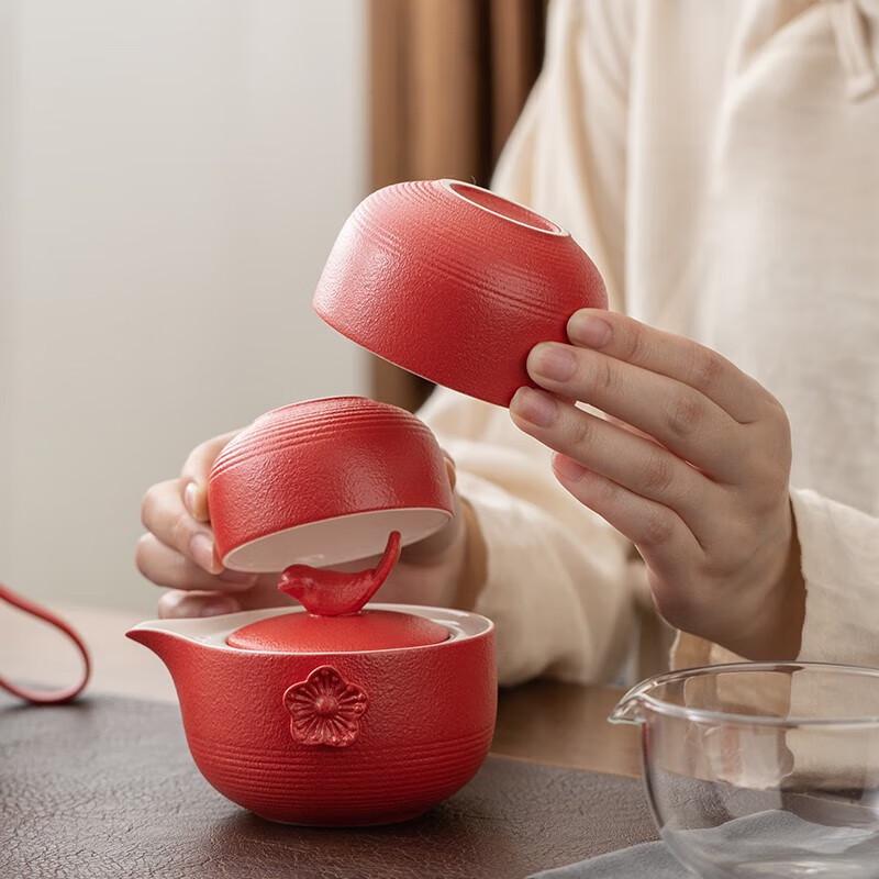 Chinese Ceramic Teapot and Two Cups Set