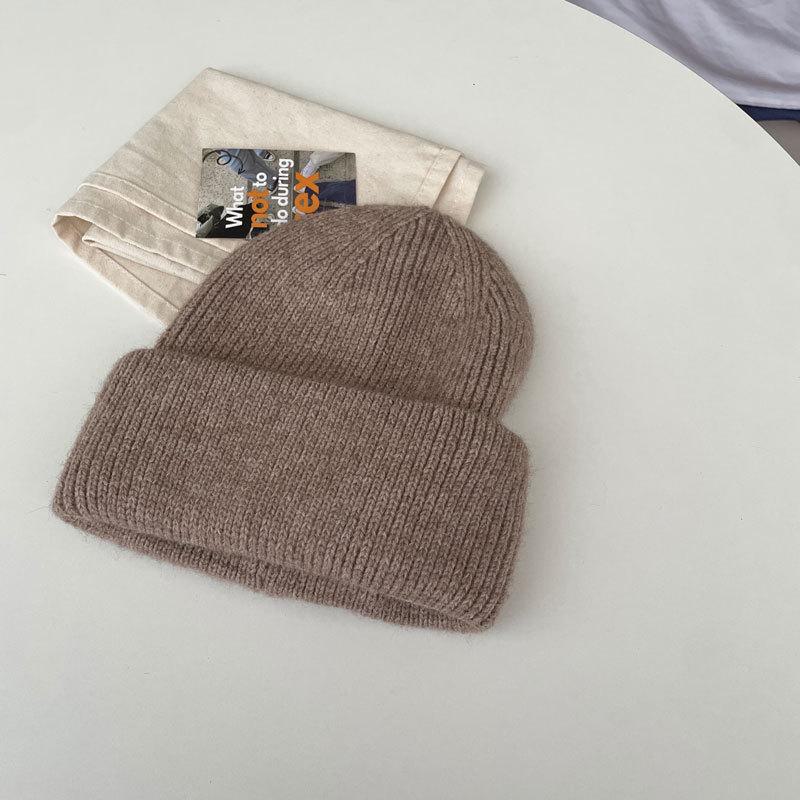 Вязаная шапка из смеси меха кролика в корейском стиле – стильная, свободная, большая окружность головы, теплая шерсть для осени и зимы.