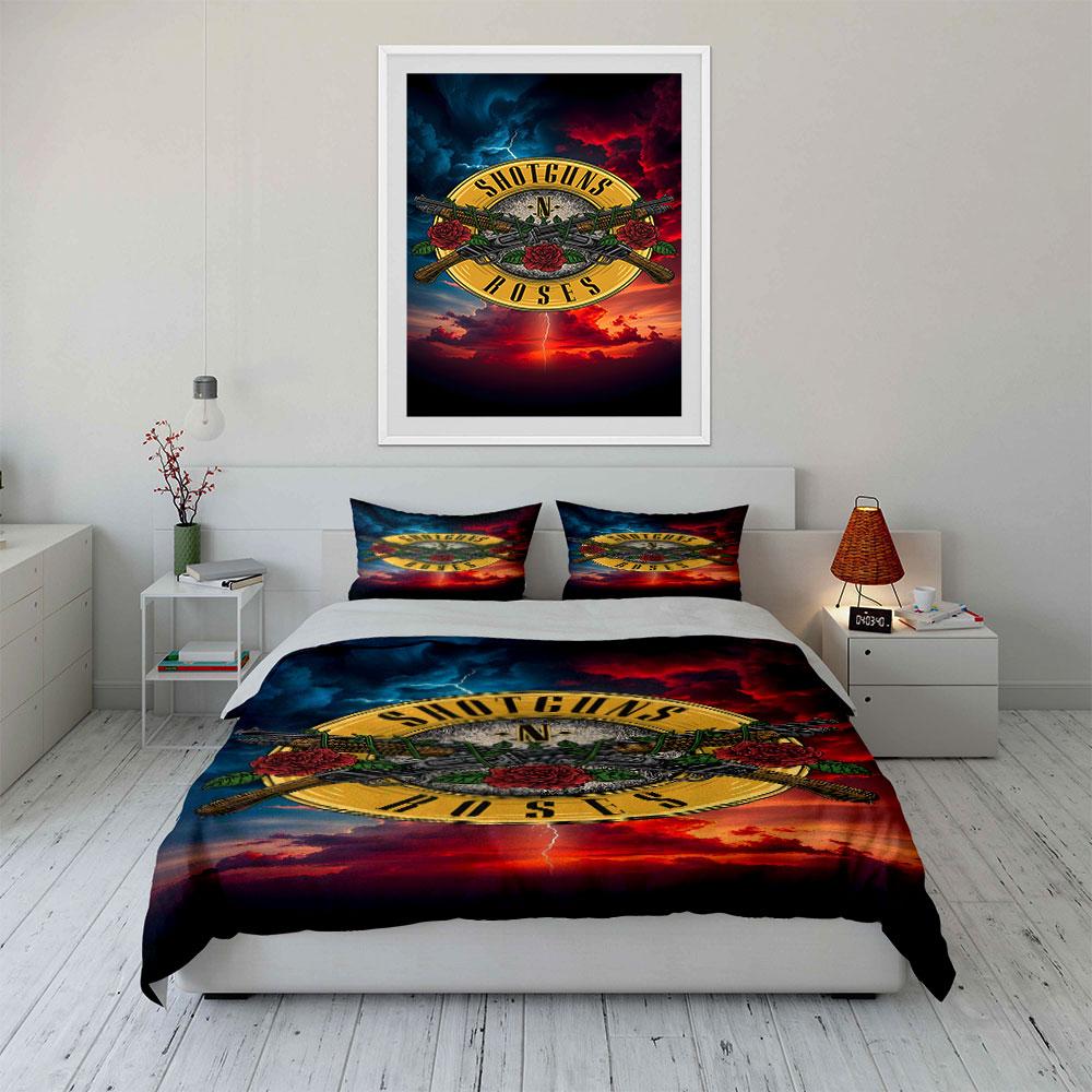 Shotguns and Roses Print Design Bedding Duvet Cover Set Duvet Cover Pillowcases (1*Duvet Cover 2*Pillowcases, without duvet insert)