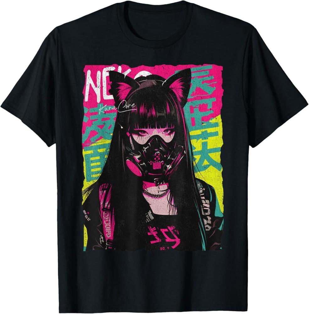 Japanese Streetwear Cyberpunk Y2K Techwear Neko Manga Anime T-Shirt