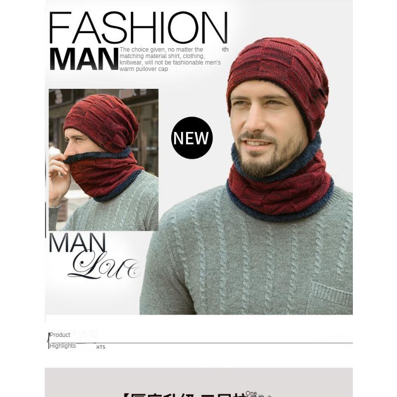 Зимняя шапка с рукавами и шарфом, комплект утолщенной шерстяной шапки на флисовой подкладке, мужская европейская и американская осенне-зимняя мужская вязаная шапка