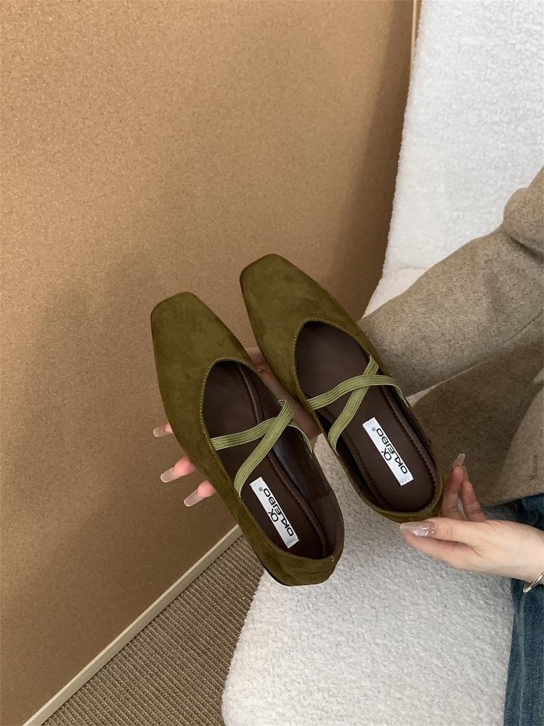 Flat Bottom French Small Square Head Suede Light Mouth Single Shoes Women's Spring and Autumn Evening with Skirt Mary Jane Pregnant Women's Grandma Sh