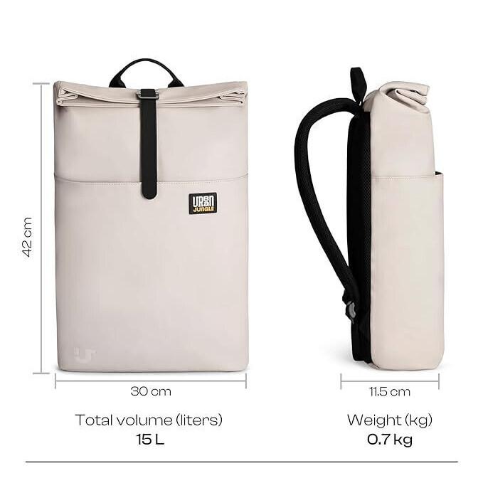 RSINC Urban Jungle by Safari Metro Roll-Top Laptop Backpack for Unisex | Cream B0CYLT2C5N