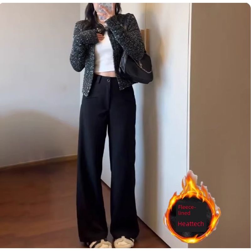 Skinny Casual Pants Black Women's Plus Size Fat Sister mm Cover Slim Looking High Waist Pear Shapes Suit Wide-Leg Pants