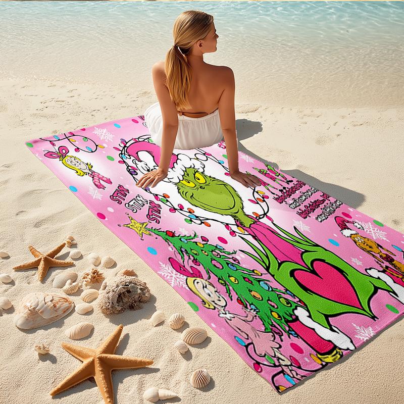 1Pc Grinch Christmas Decorations Beach Towel, Quick Dry, Multi-Use for Beach Pool Gym Yoga Home Travel, Christmas, Halloween, Xmas Gift S601