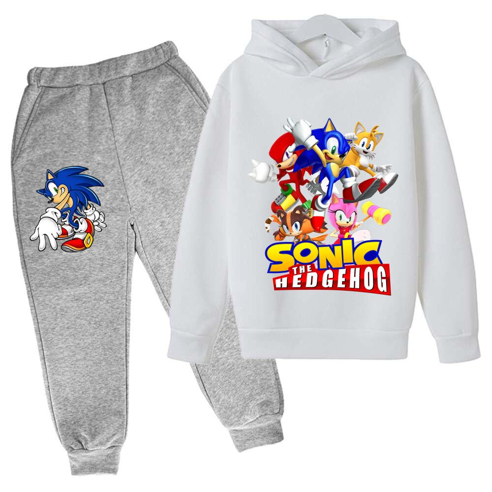 2026 Anime Sonics The Hedgehog Children's Sweater Suit Cartoon Pullover Boy Warm Sweater Hoodie+Sweatpants 2d Fashion Sportswear